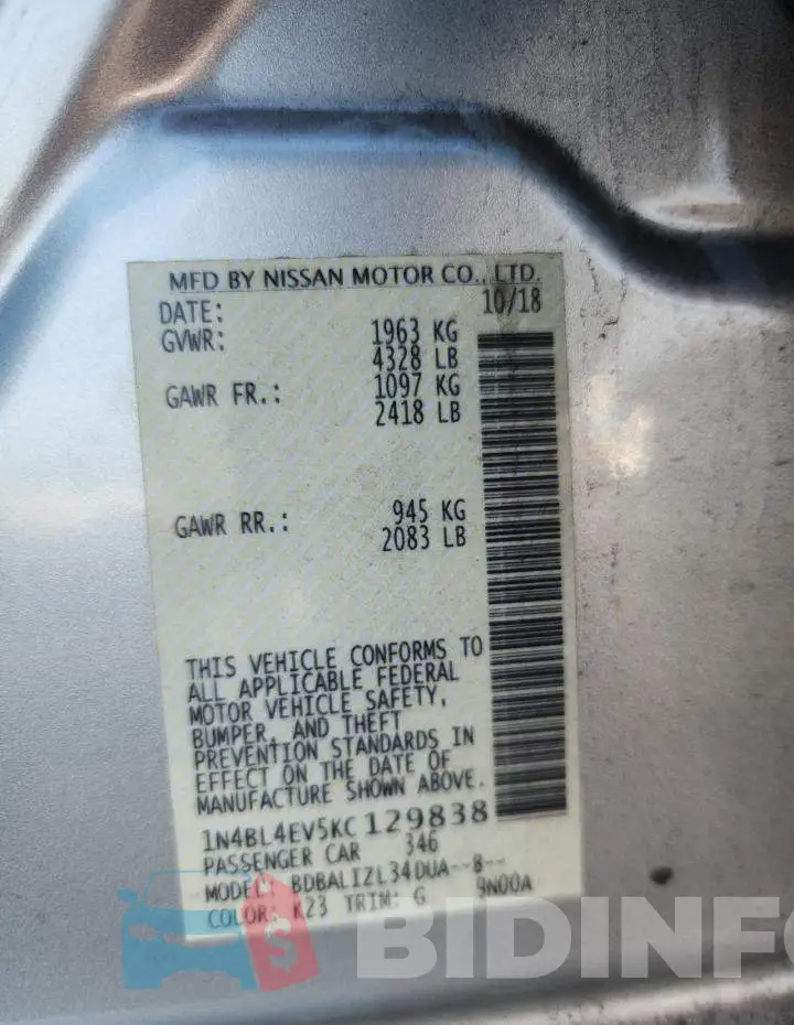 1N4BL4EV5KC129838 Photo# 13