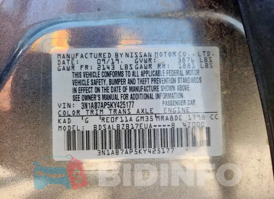3N1AB7AP5KY425177 Photo# 13