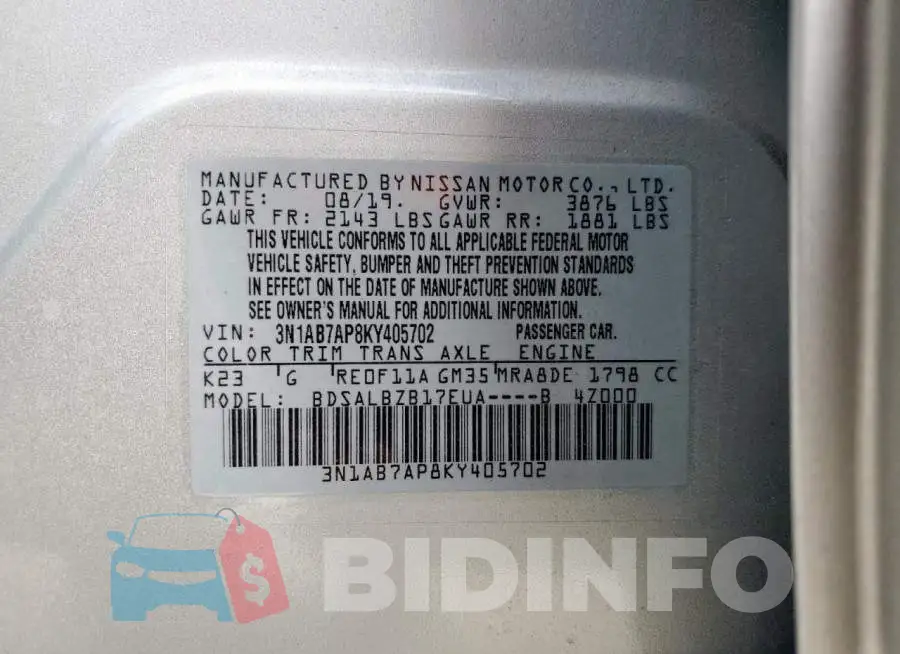 3N1AB7AP8KY405702 Photo# 12