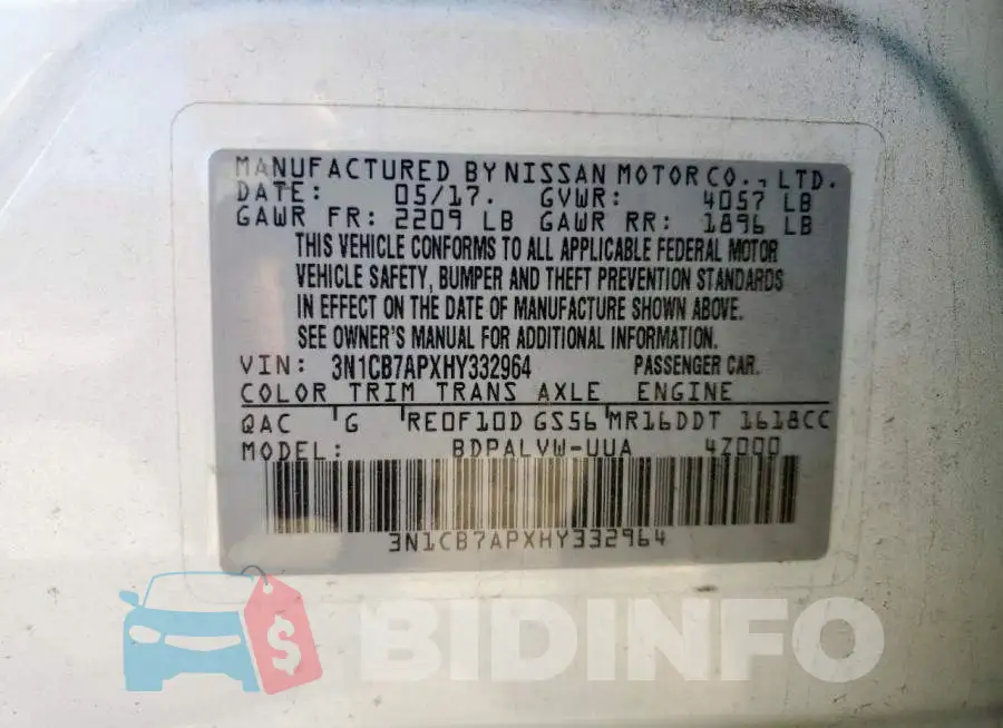 3N1CB7APXHY332964 Photo# 12