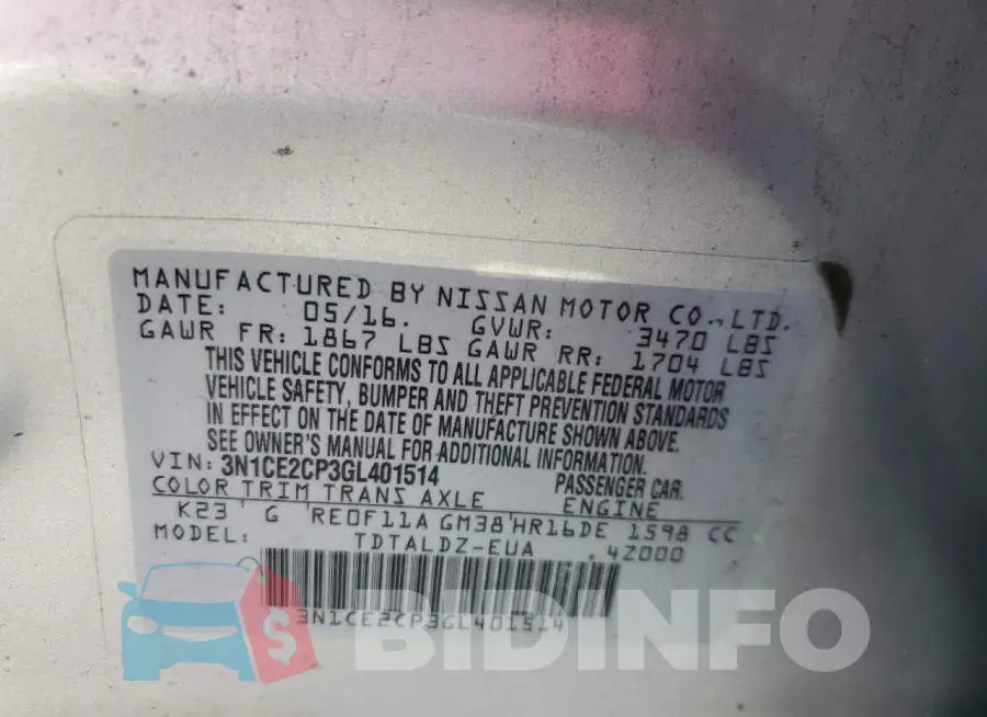 3N1CE2CP3GL401514 Photo# 13