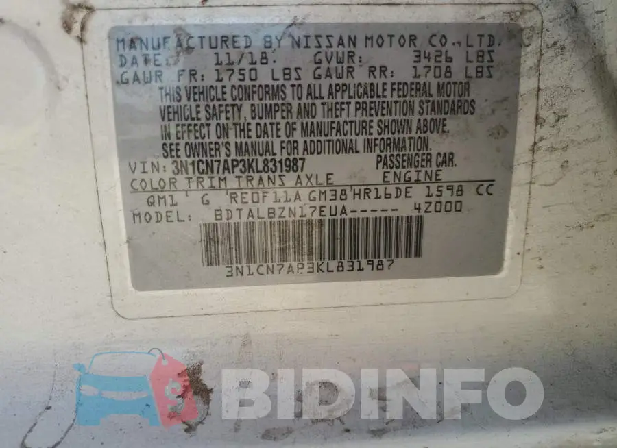3N1CN7AP3KL831987 Photo# 13