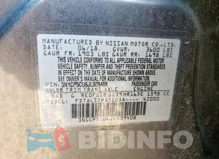 3N1CP5CU6JL509408 Photo# 12