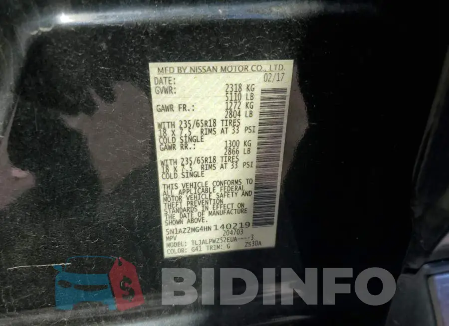 5N1AZ2MG4HN140219 Photo# 13