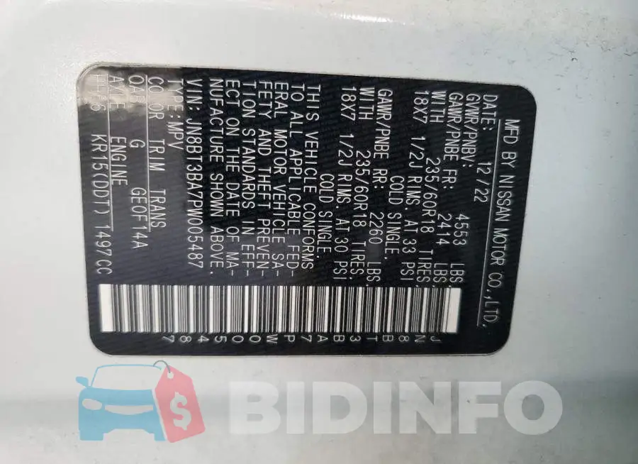 JN8BT3BA7PW005487 Photo# 14