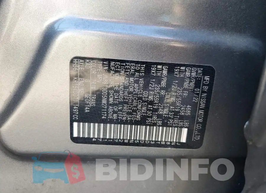 JN8BT3DD5NW271174 Photo# 13