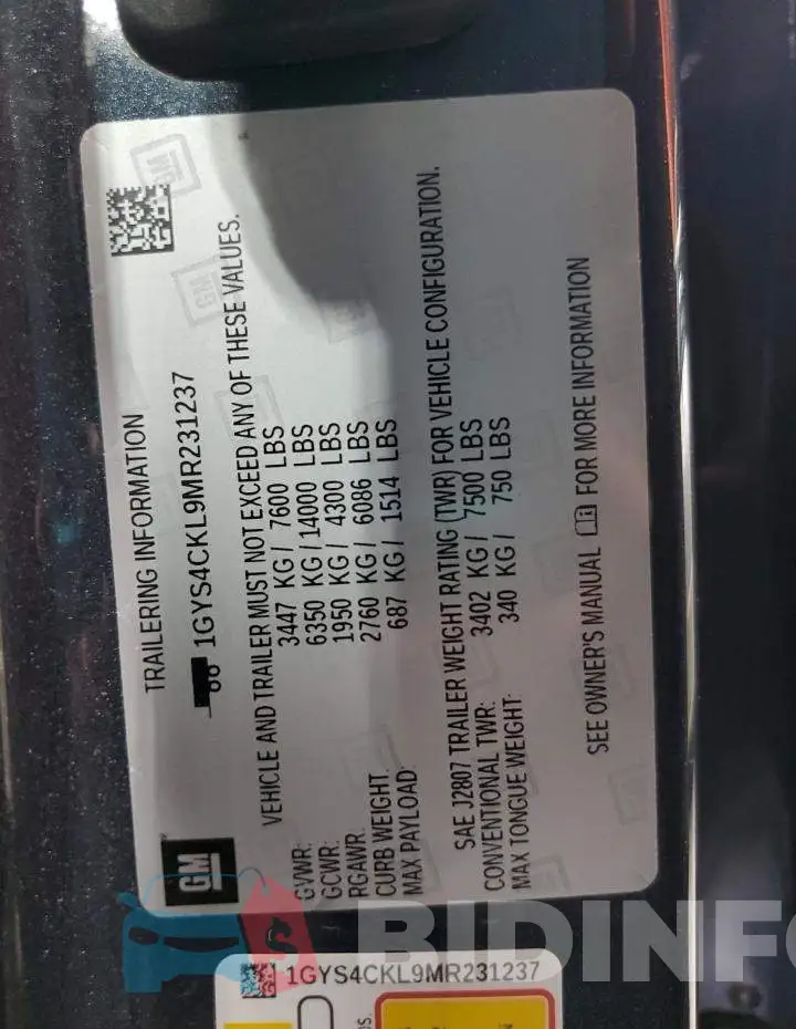 1GYS4CKL9MR231237 Photo# 14
