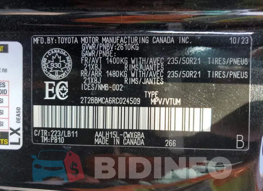 2T2BBMCA6RC024509 Photo# 13