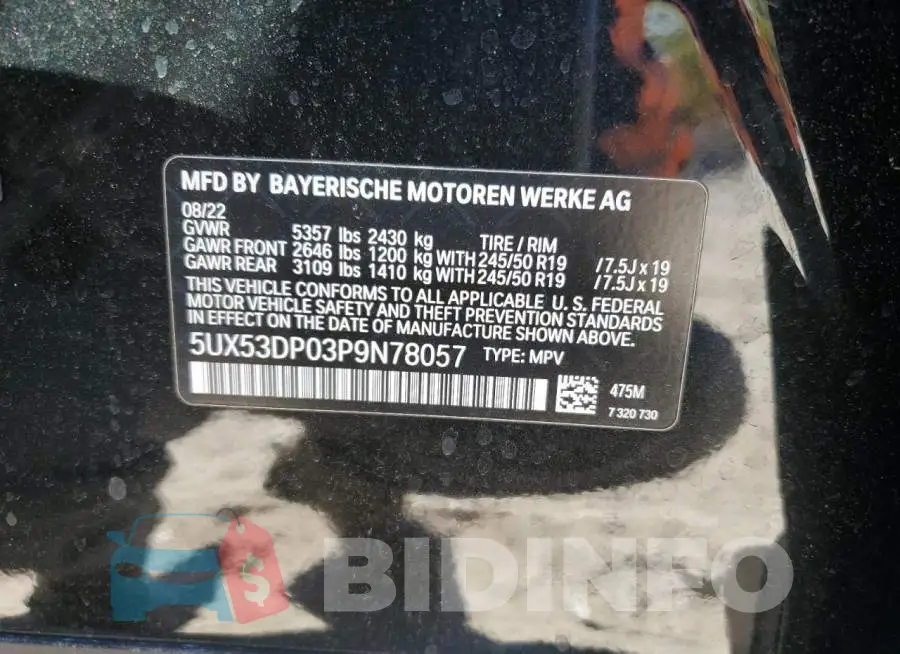 5UX53DP03P9N78057 Photo# 13