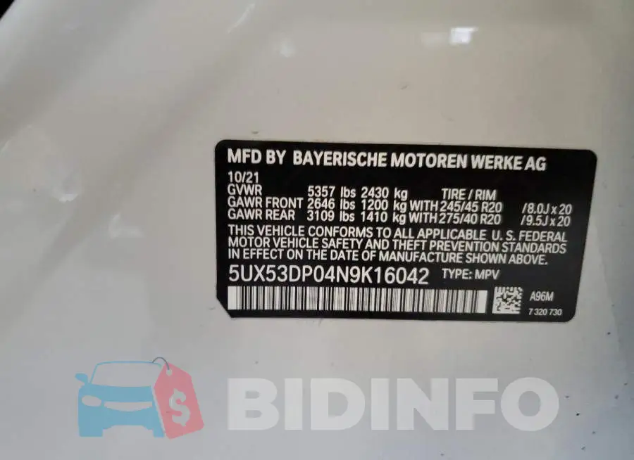 5UX53DP04N9K16042 Photo# 13