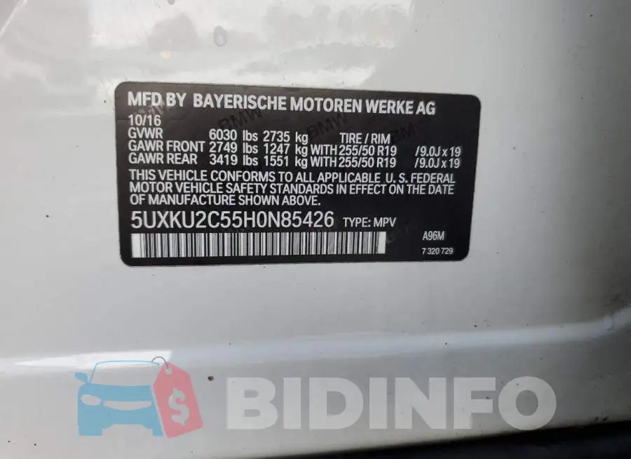 5UXKU2C55H0N85426 Photo# 12