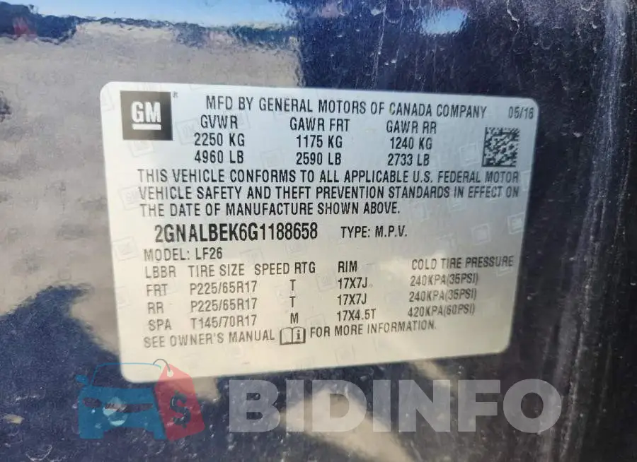 2GNALBEK6G1188658 Photo# 13