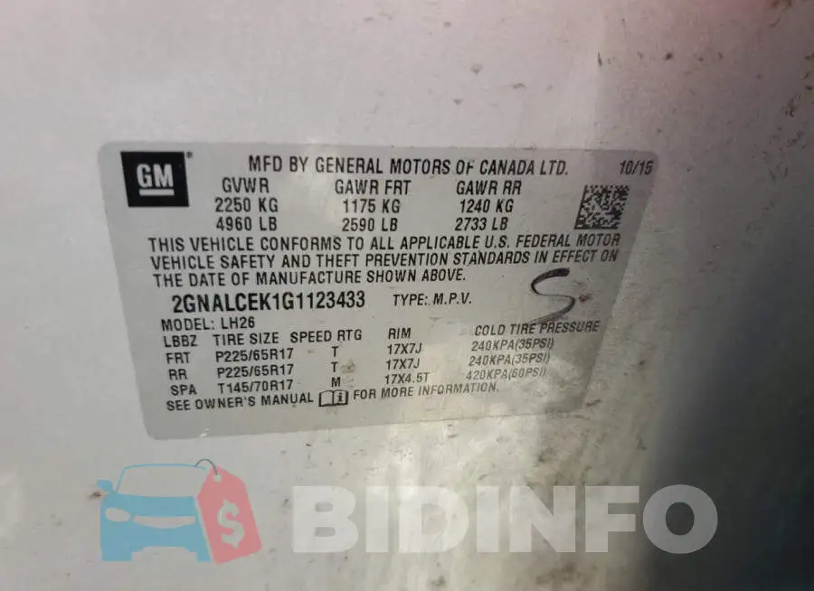 2GNALCEK1G1123433 Photo# 13
