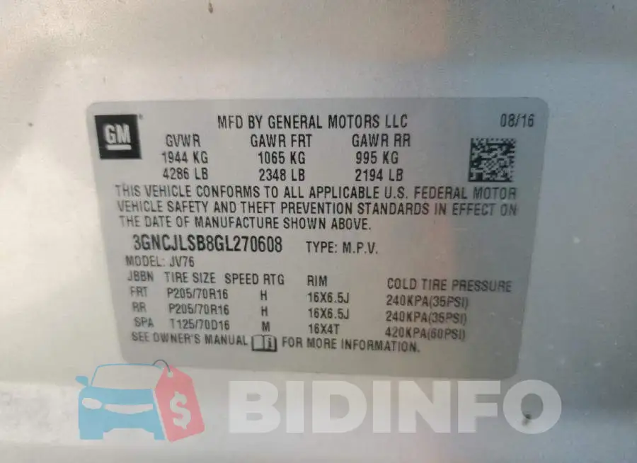 3GNCJLSB8GL270608 Photo# 13