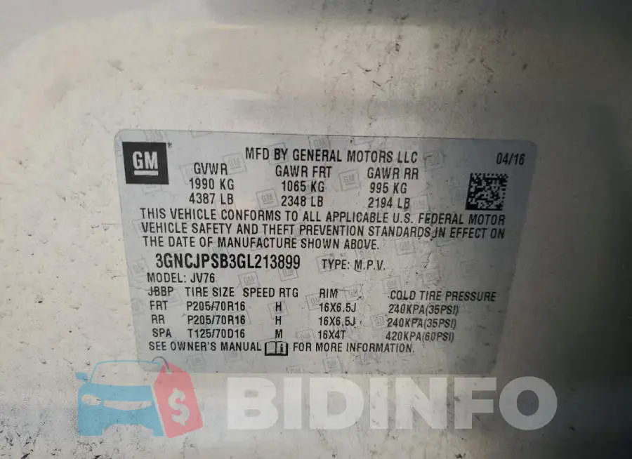 3GNCJPSB3GL213899 Photo# 14