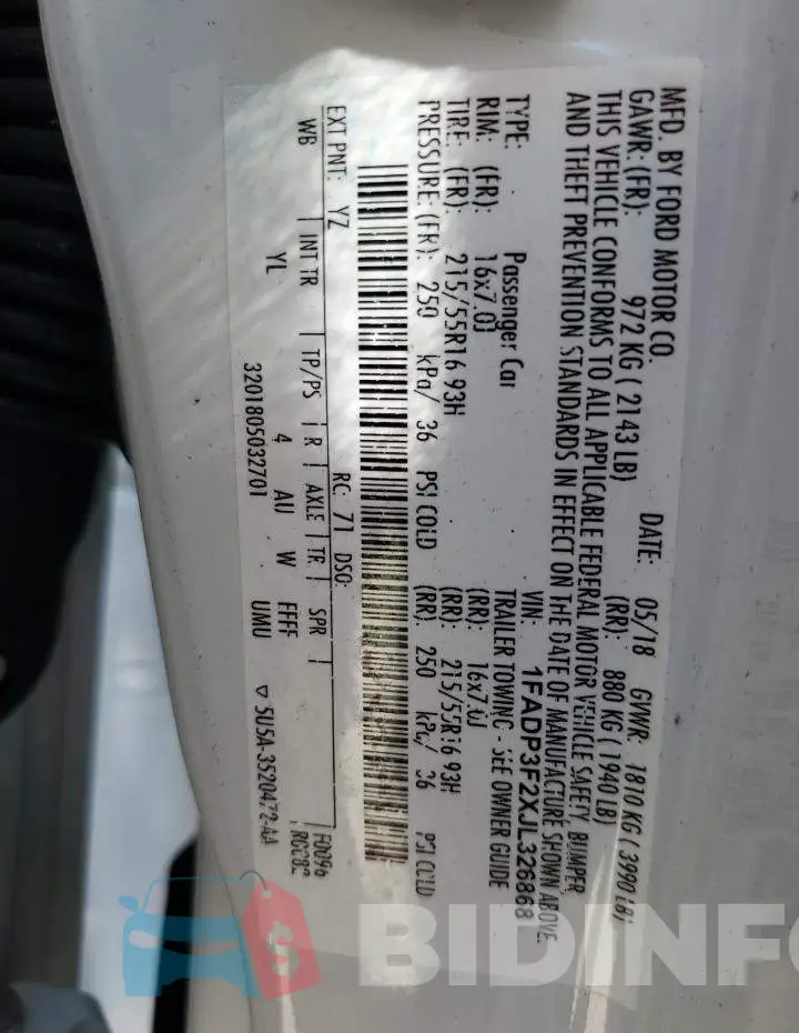 1FADP3F2XJL326868 Photo# 13