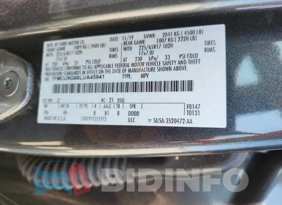 1FMCU9G68LUA45941 Photo# 13
