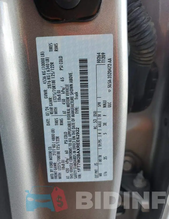 1FT7W2BAXREE62922 Photo# 12