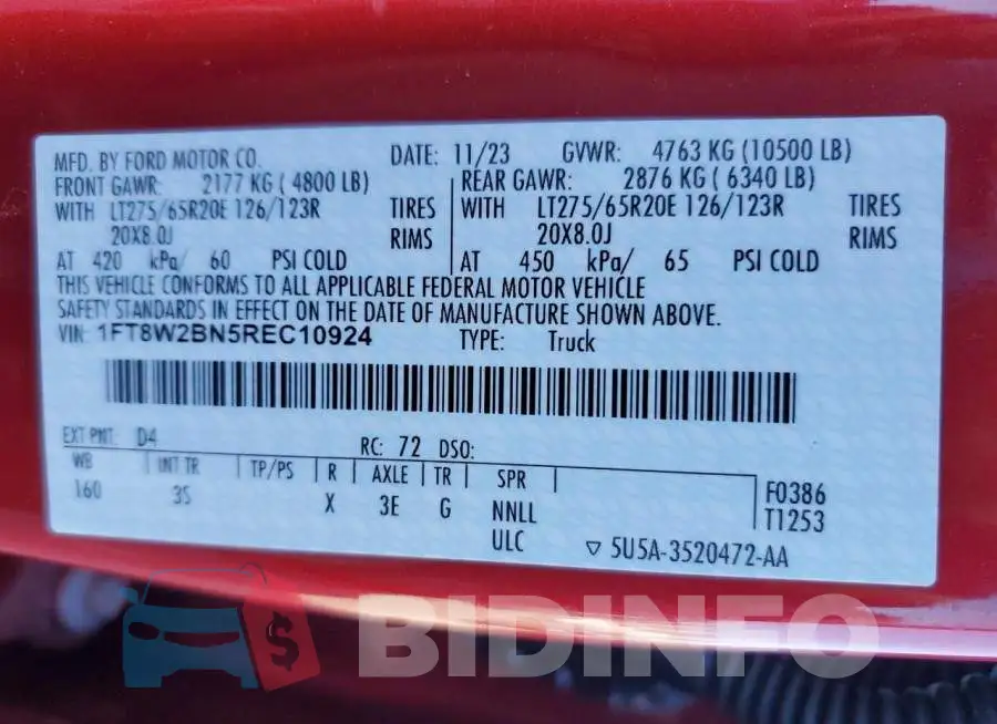 1FT8W2BN5REC10924 Photo# 12