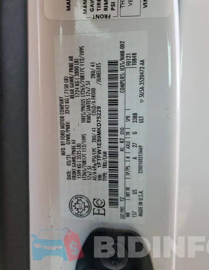 1FTFW1E89MKD75229 Photo# 12