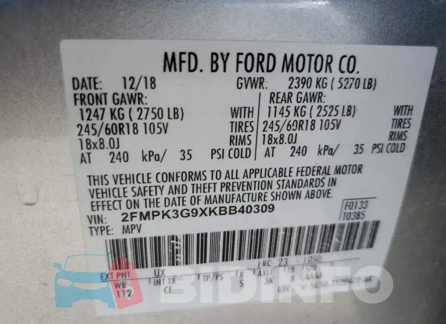 2FMPK3G9XKBB40309 Photo# 13