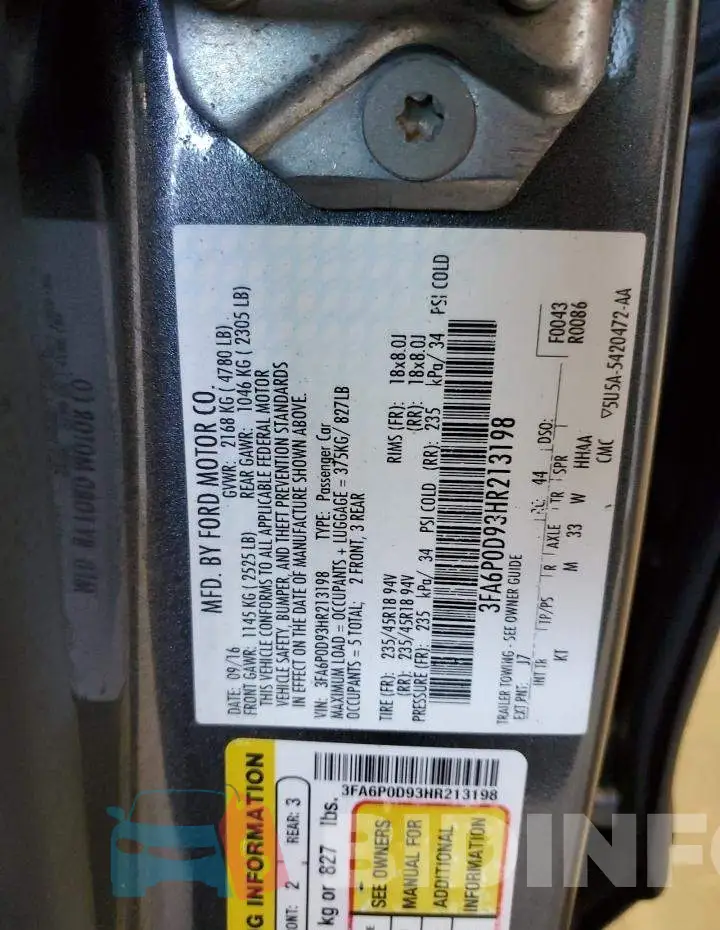 3FA6P0D93HR213198 Photo# 12