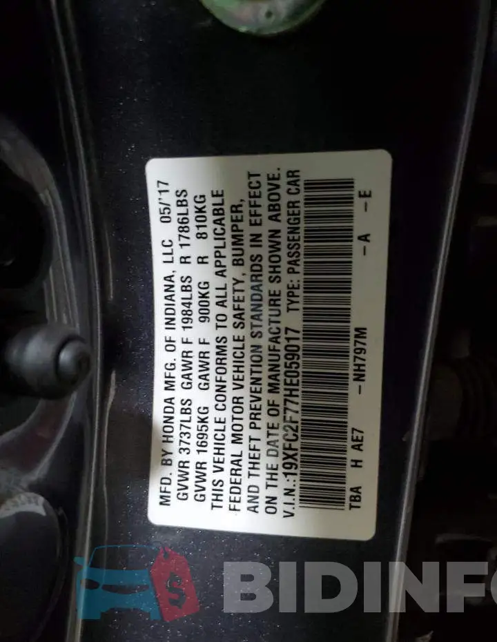 19XFC2F77HE059017 Photo# 12