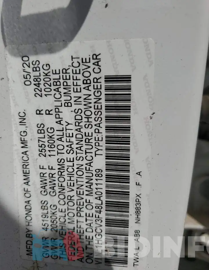 1HGCV3F48LA011189 Photo# 13