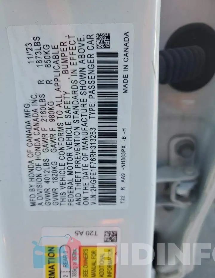 2HGFE1F76RH313263 Photo# 13