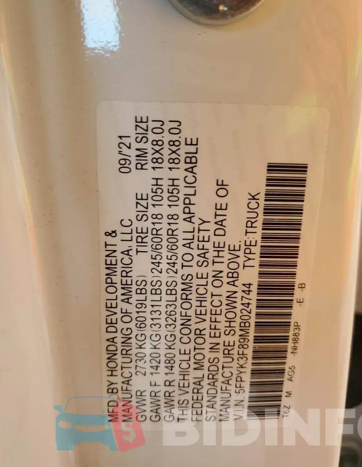 5FPYK3F89MB024744 Photo# 12