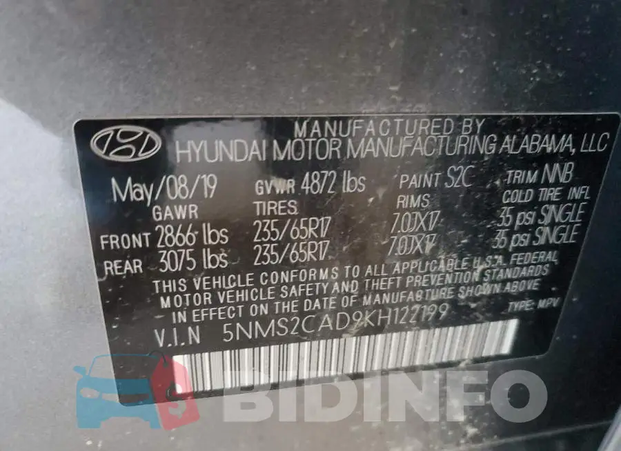 5NMS2CAD9KH122199 Photo# 14