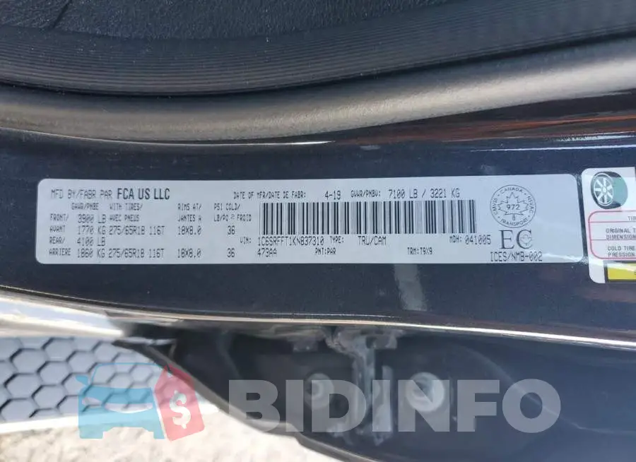 1C6SRFFT1KN837310 Photo# 12