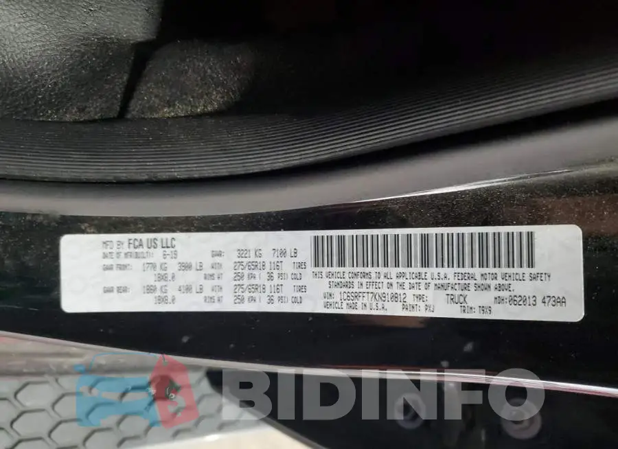 1C6SRFFT7KN910812 Photo# 12