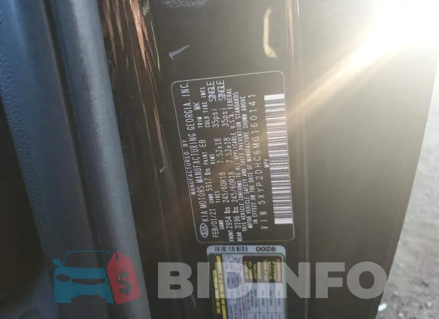 5XYP2DHC6MG160141 Photo# 12