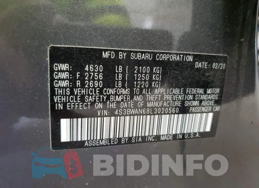 4S3BWAN68L3020560 Photo# 13