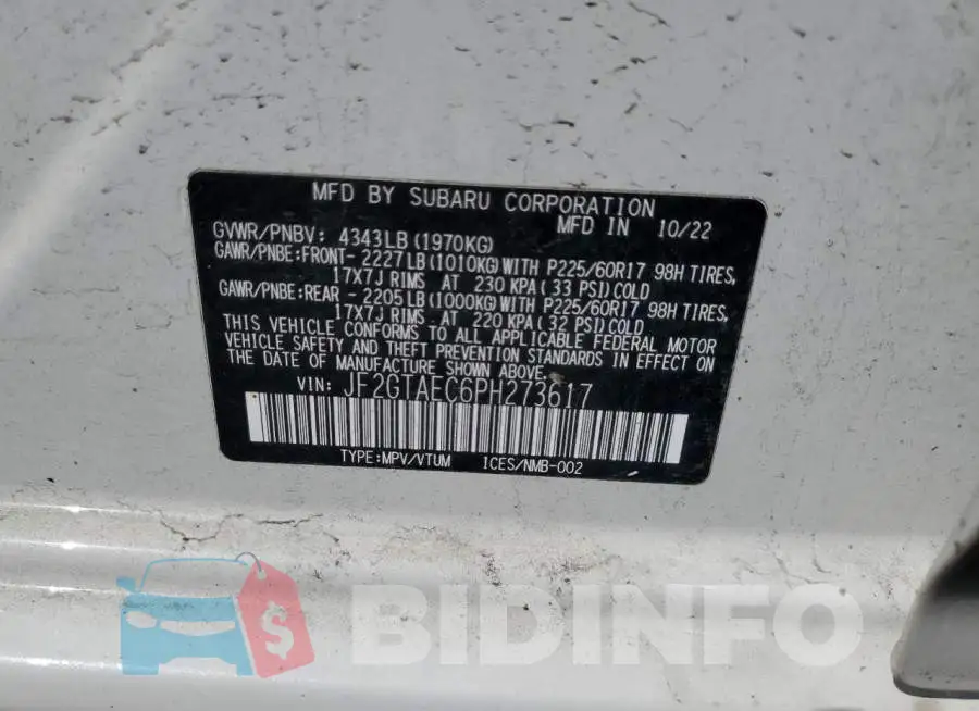 JF2GTAEC6PH273617 Photo# 12