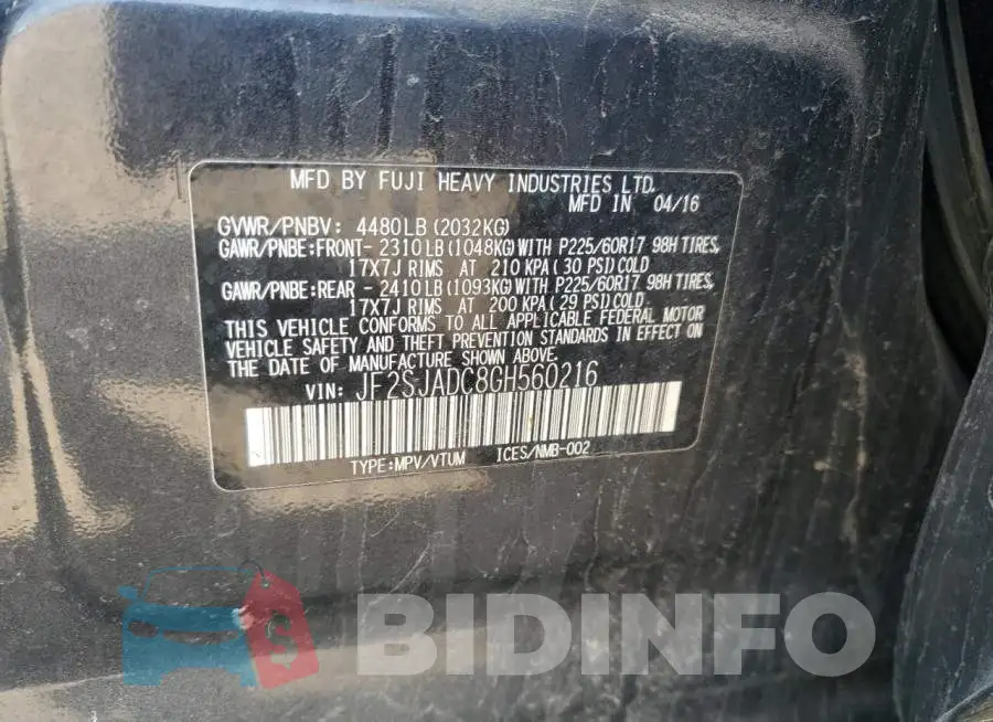 JF2SJADC8GH560216 Photo# 12