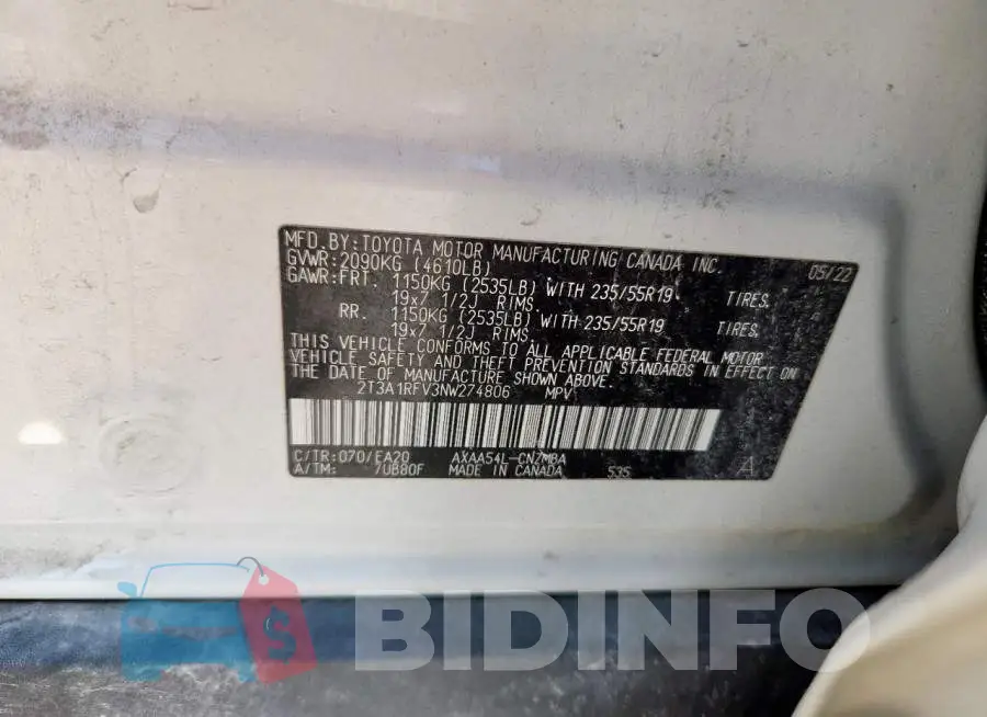 2T3A1RFV3NW274806 Photo# 13