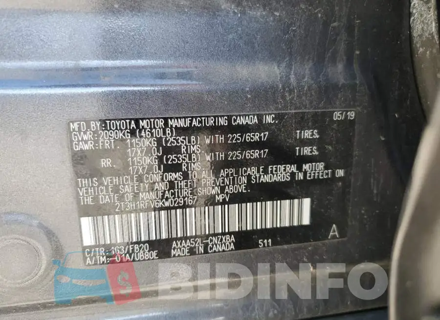 2T3H1RFV6KW029167 Photo# 13