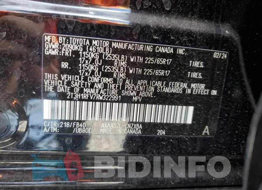 2T3H1RFV7RW322991 Photo# 13