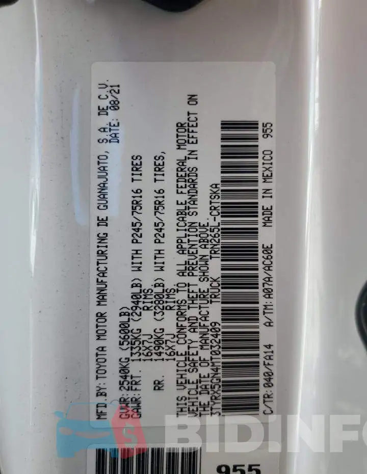 3TYRX5GN4MT032409 Photo# 12