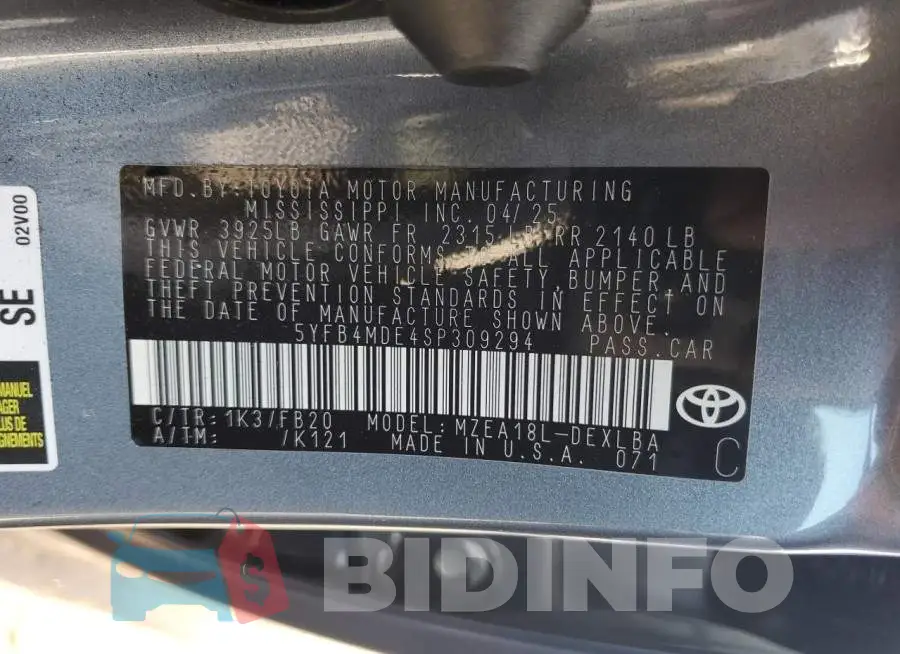 5YFB4MDE4SP309294 Photo# 13