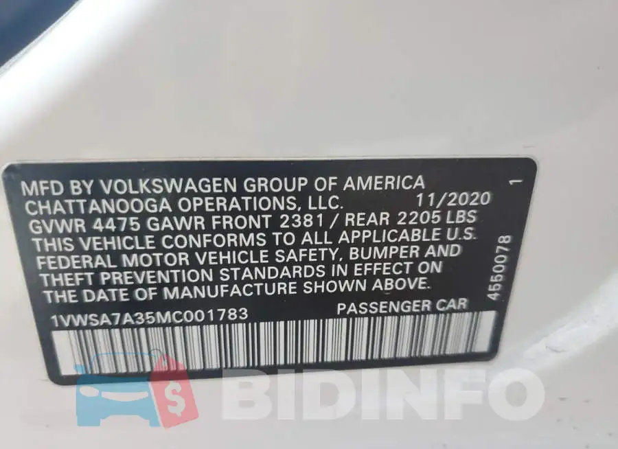 1VWSA7A35MC001783 Photo# 13
