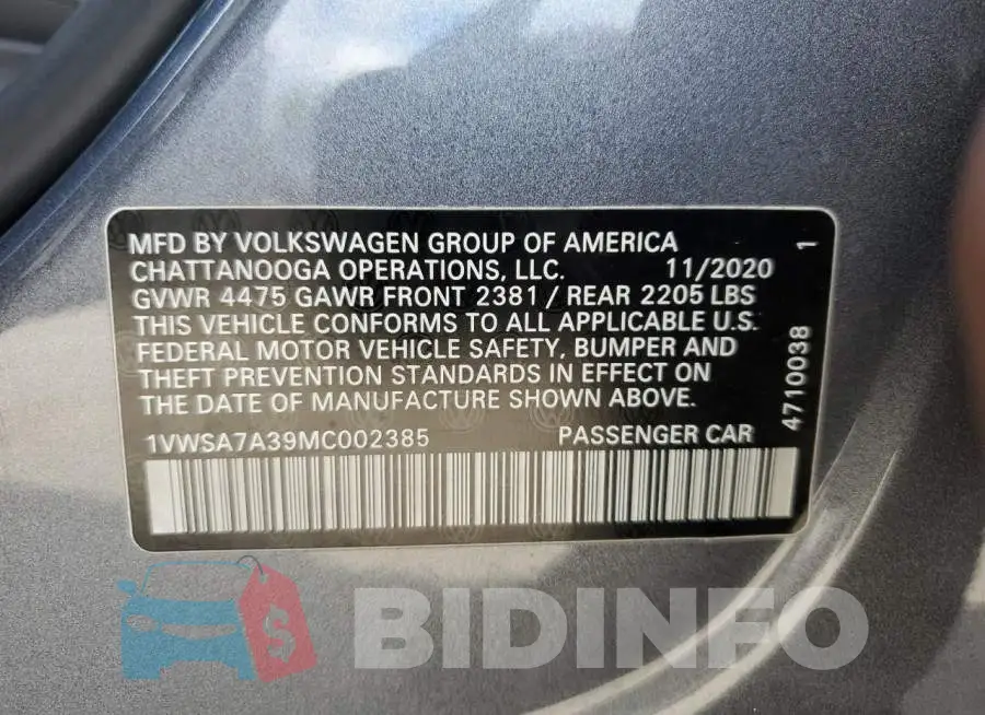 1VWSA7A39MC002385 Photo# 12