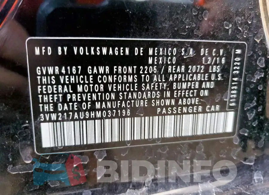 3VW217AU9HM037196 Photo# 12