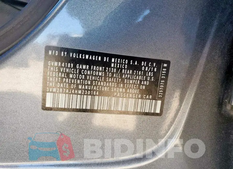 3VW2B7AJ4HM230164 Photo# 12