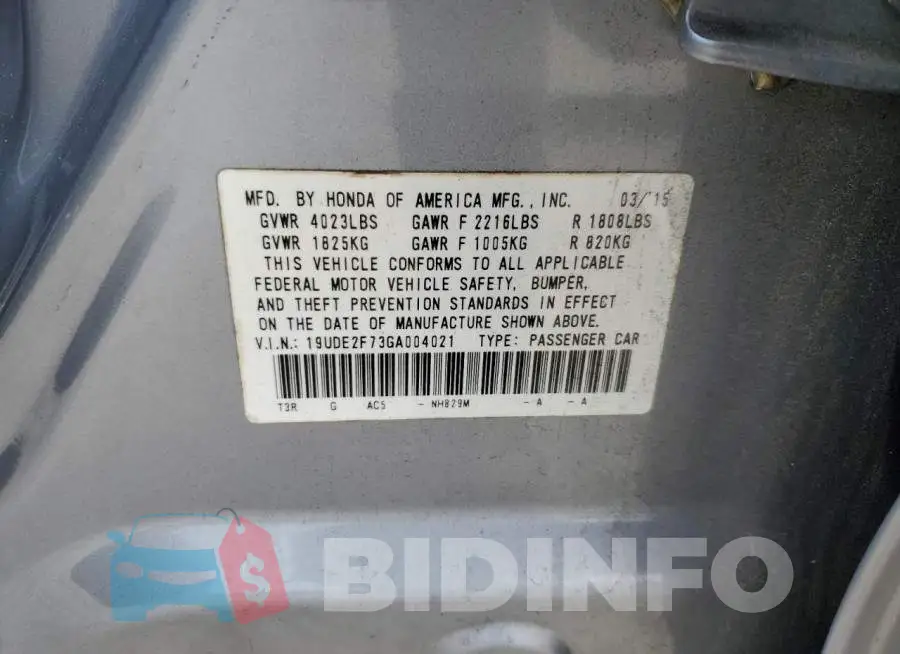 19UDE2F73GA004021 Photo# 12
