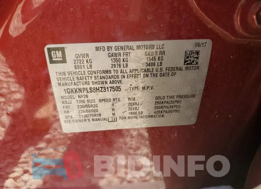 1GKKNPLS8HZ317505 Photo# 14