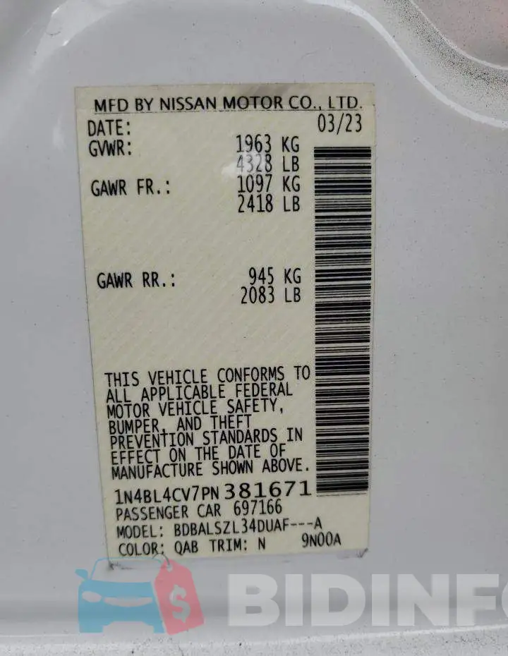 1N4BL4CV7PN381671 Photo# 12