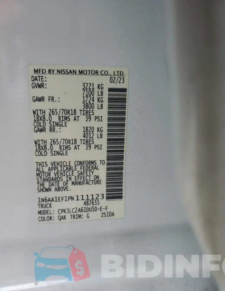 1N6AA1EF1PN111123 Photo# 12